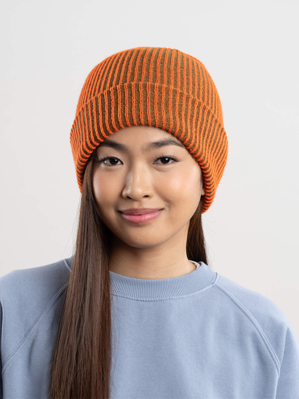 Simple Rib Knit Beanie: Moss Poppy
