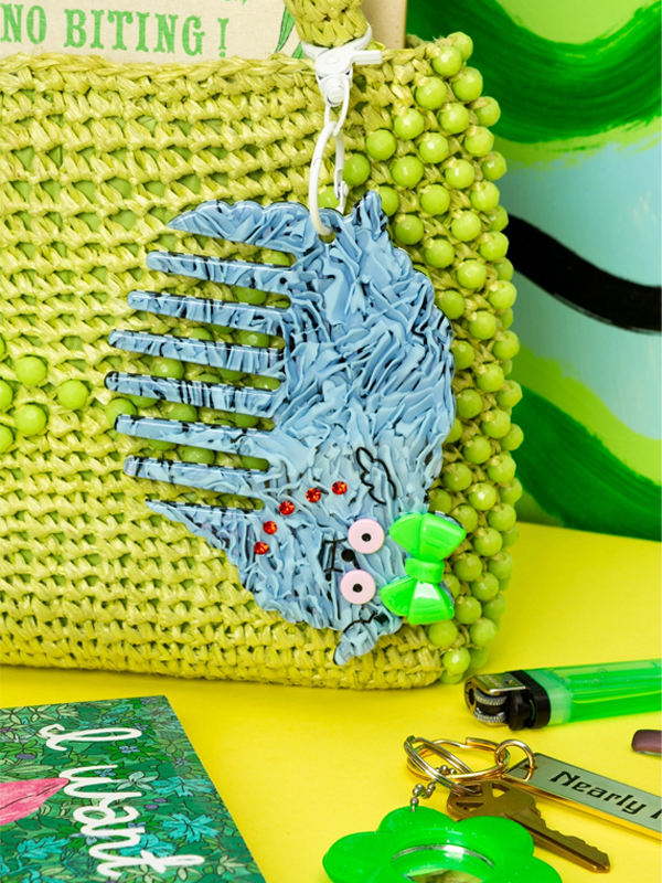 Poodle Comb Bag Charm: Blue