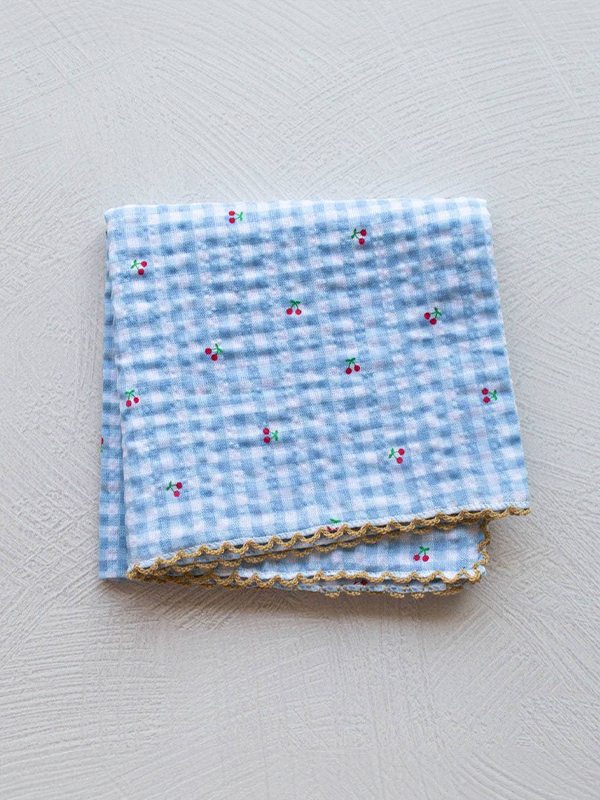 Cottage Mini Checkered Cherry Scarf: Denim