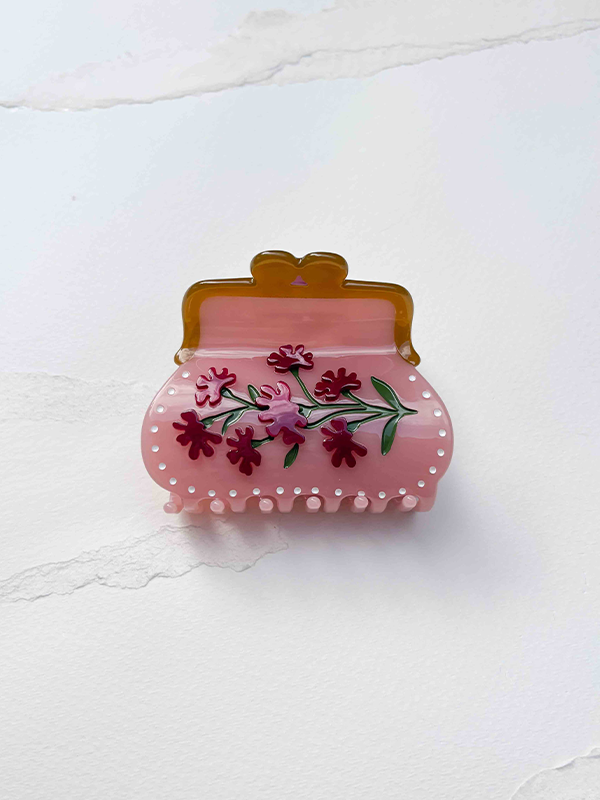 Vintage Floral Coin Purse Hair Claw: Strawberry