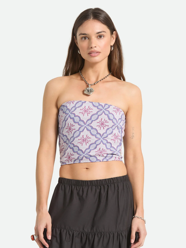 Hot To Go Tube Top: Off White/Blue Tile