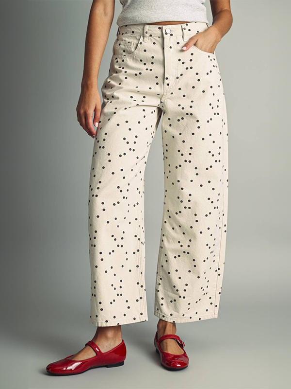 Polka Dot Barrel Pants: Ecru/Black