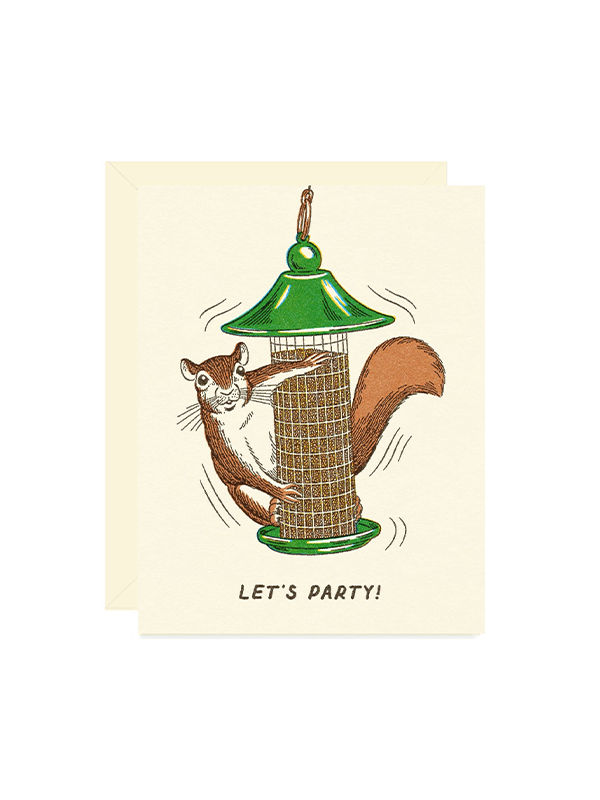Party Squirrel in Bird Feeder Card
