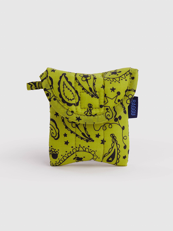 Puffy Earbuds Case: Chartreuse Paisley