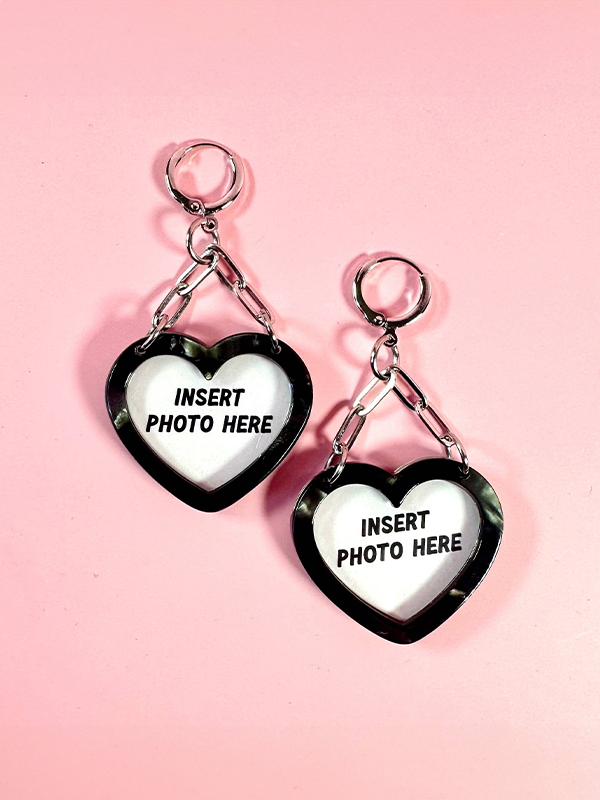 Heart Photo Frame Earrings: Black