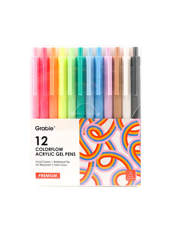 Retractable Colorflow Acrylic Gel Pens: Set of 12