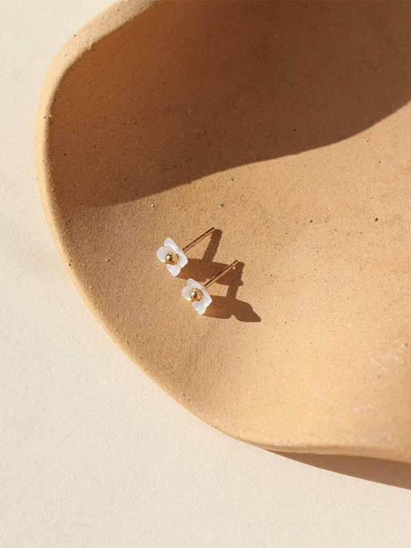 Mother of Pearl Flower Studs: 14k Gold Fill