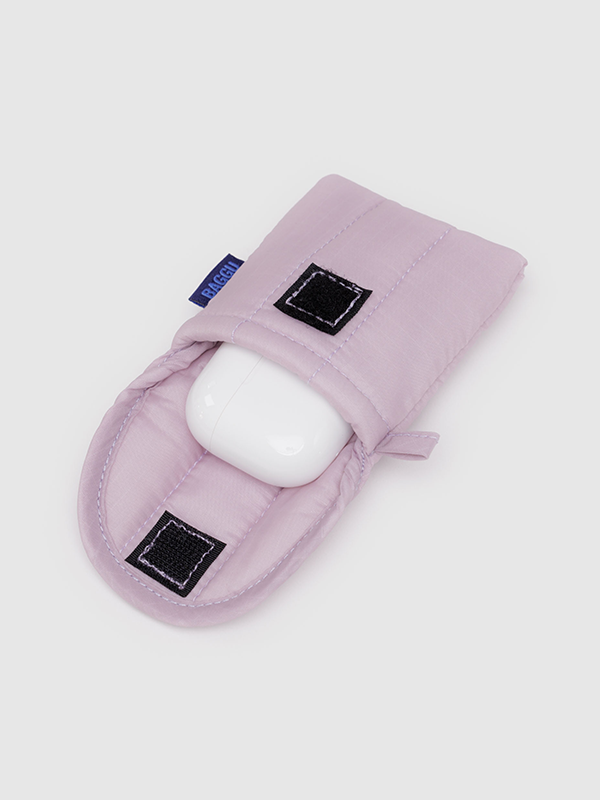 Baggu Puffy Earbuds Case, a soft, quilted case designed to protect your earbuds, featuring a stylish and compact design for easy storage and portability.