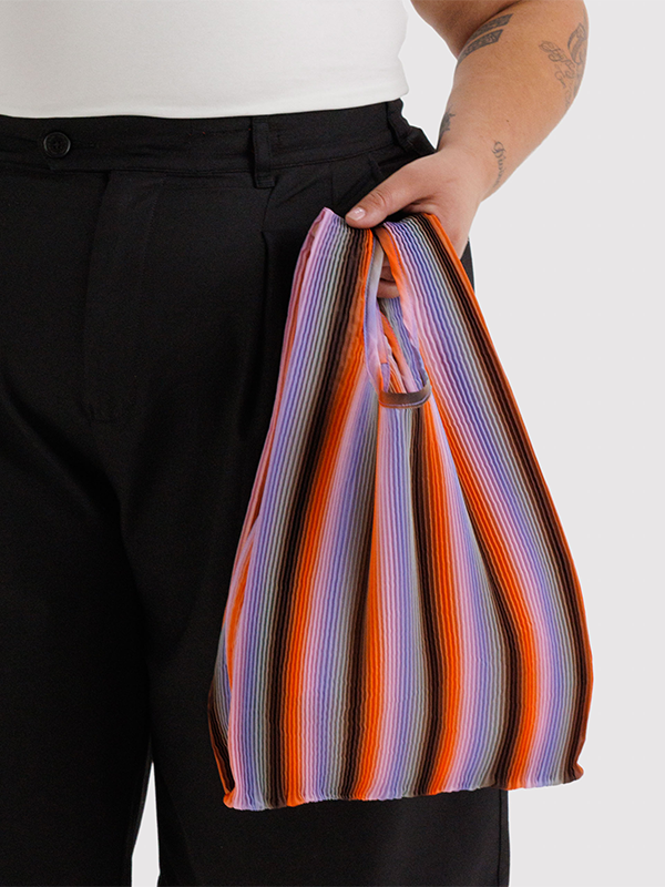 Pleated Baggu: Gradient Stripe Poppy & Lilac