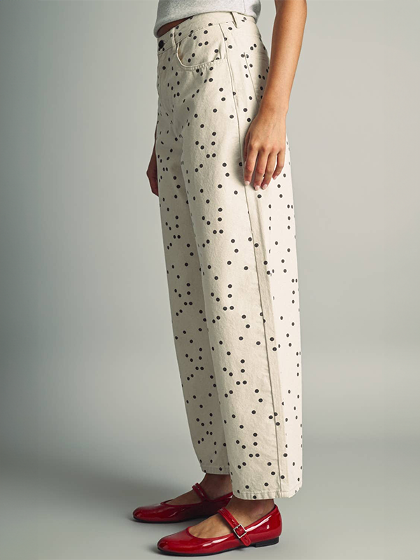 Polka Dot Barrel Pants: Ecru/Black