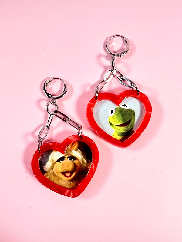 Heart Photo Frame Earrings: Red