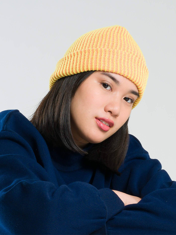 Simple Rib Knit Beanie: Peach Lime