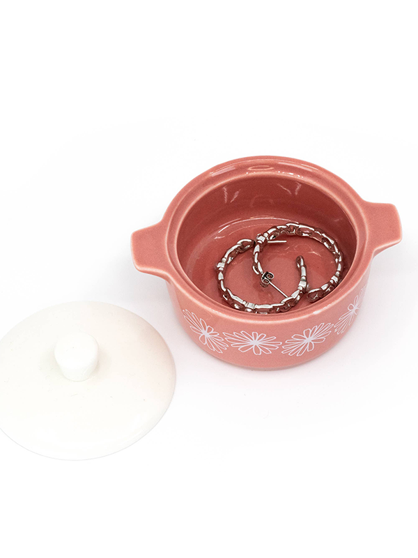 Mini Pyrex-Inspired Casserole Trinket Box: Pink Daisy