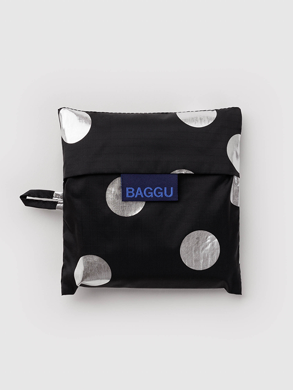 Standard Baggu: Silver Metallic Polka Dot