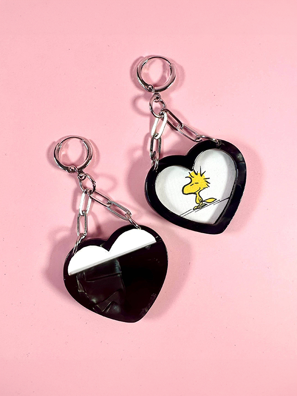 Heart Photo Frame Earrings: Black