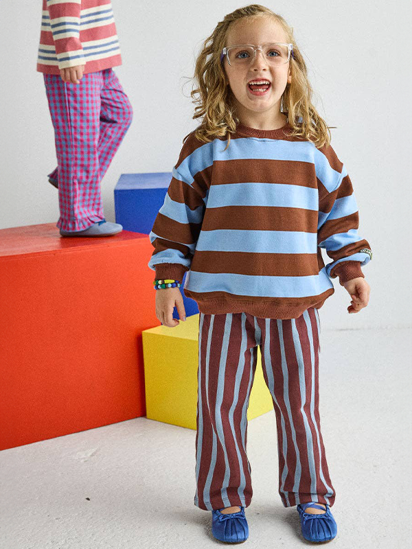 Striped French Terry Pant: Burgundy & Blue