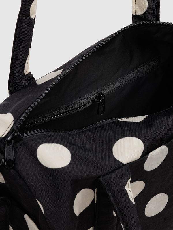 Nylon Duffle Bag: Black and Cream Polka Dot