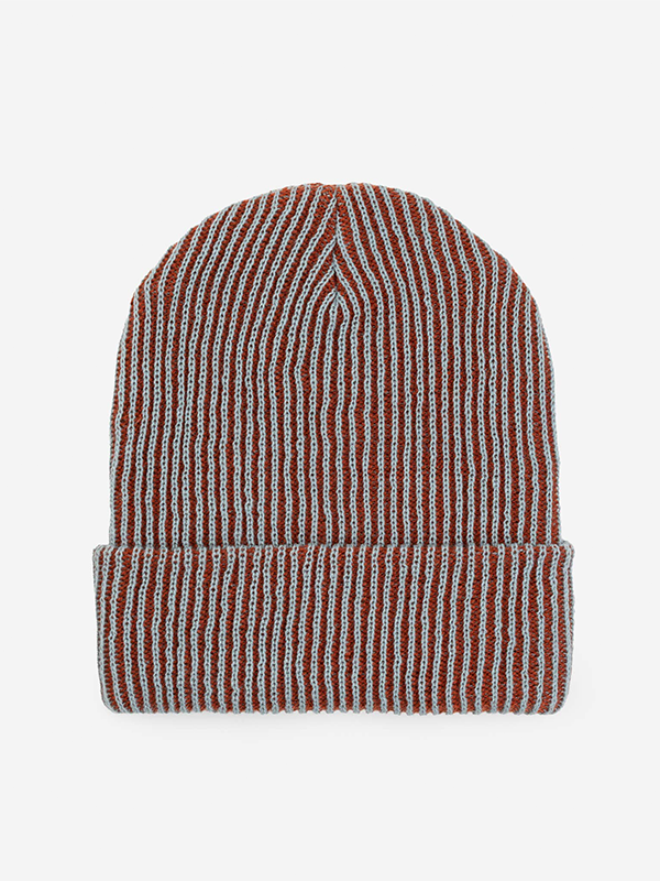 Simple Rib Knit Beanie: Stone Blue Rust