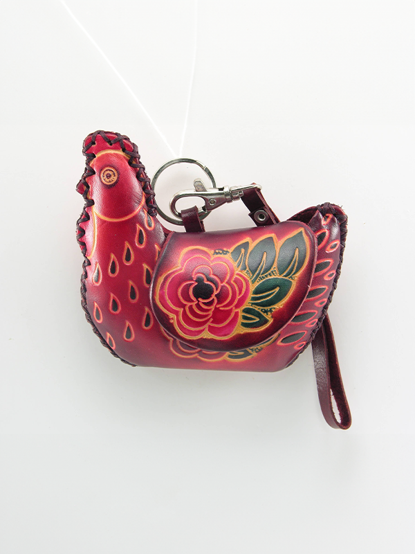 Leather Coin Purse: Red Chicken