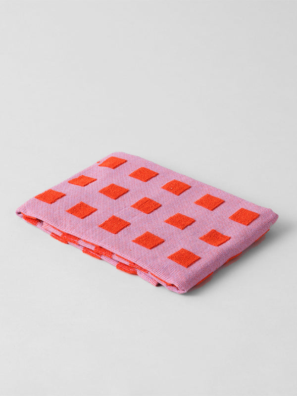 Squares Tea Towel: Lilac/Warm Red