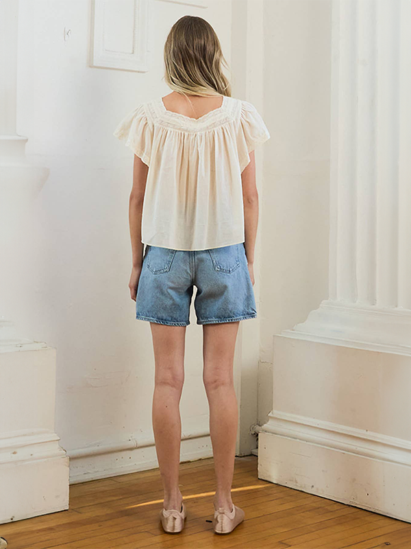 Lace Trim Pintuck Blouse: Ivory