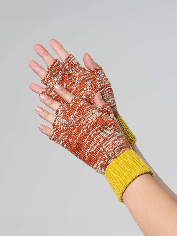 Colorblock Fingerless Gloves: Jade Rust