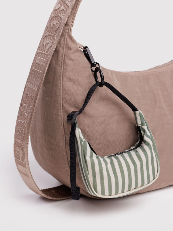 Crescent Bag Charm: Sage Stripe