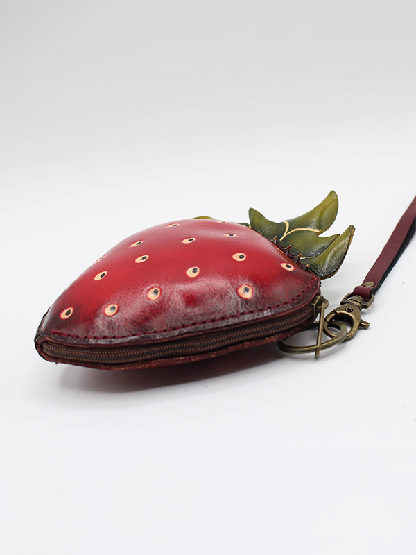 Leather Coin Purse: Strawberry
