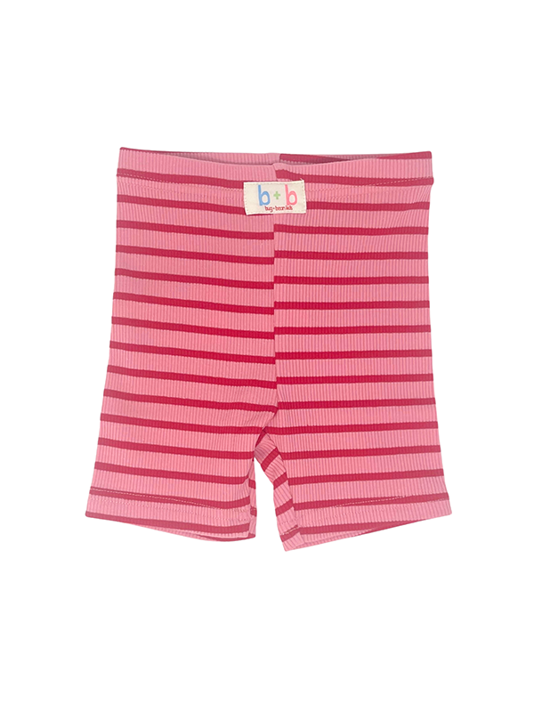Striped Ribbed Organic Cotton Bike Shorts: Strawberry
