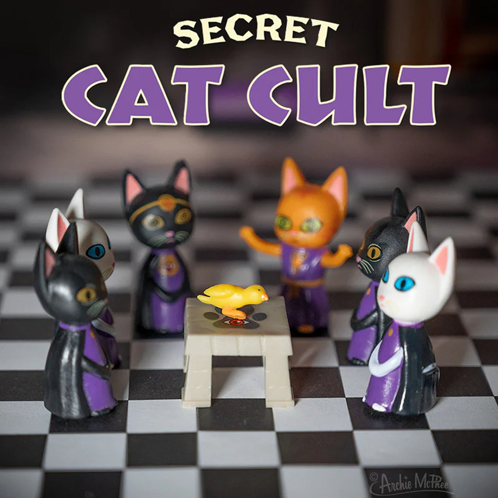 Secret Cat Cult figures featuring cute, mysterious cat-themed designs, perfect for collectors and cat lovers who enjoy quirky, unique decor.