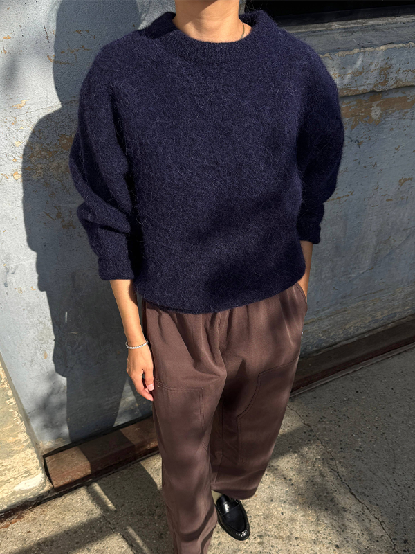 Elio Crew Neck Alpaca Sweater: Navy