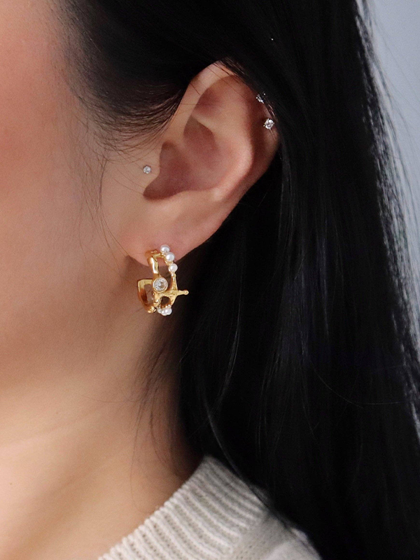 Astrid Pearl Star Double Hoops