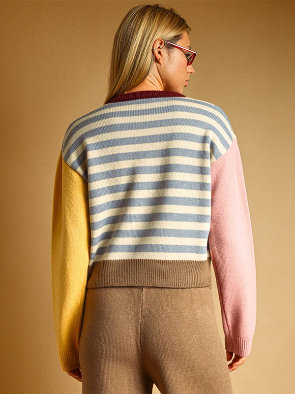 Multi-Colored Striped Knit Top: Blue