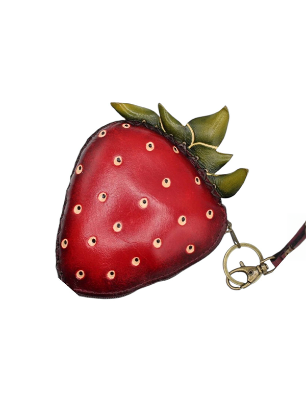 Leather Coin Purse: Strawberry