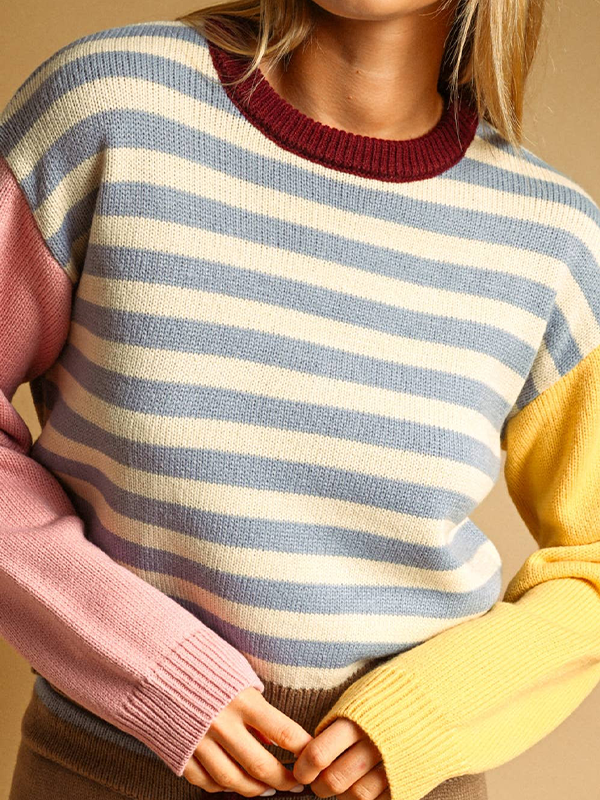 Multi-Colored Striped Knit Top: Blue