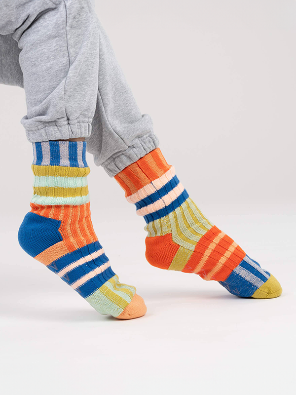 Patchwork Stripe House Socks: Sport