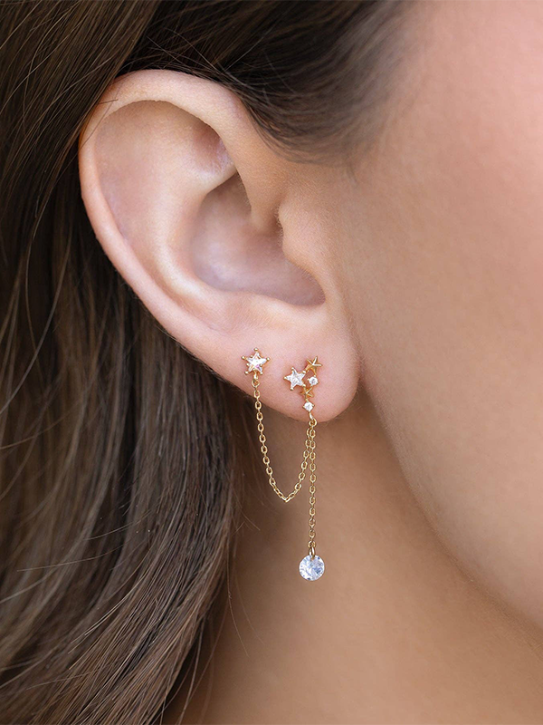 Star Crossed Lover Double Earring: Gold