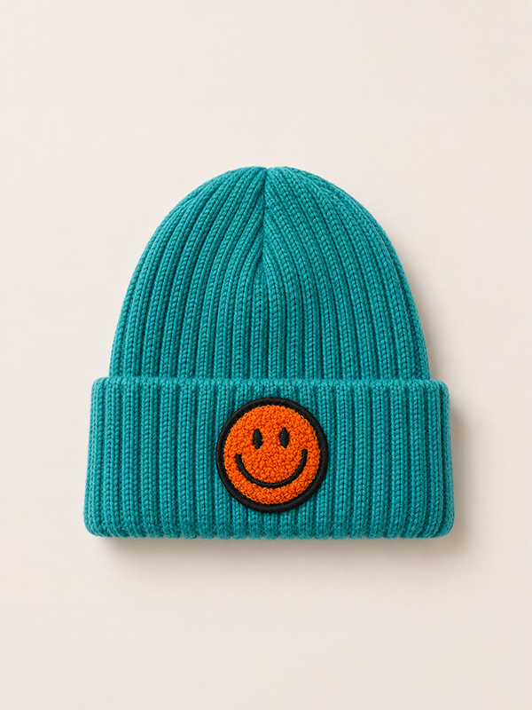 Smiley Face Beanie: Teal