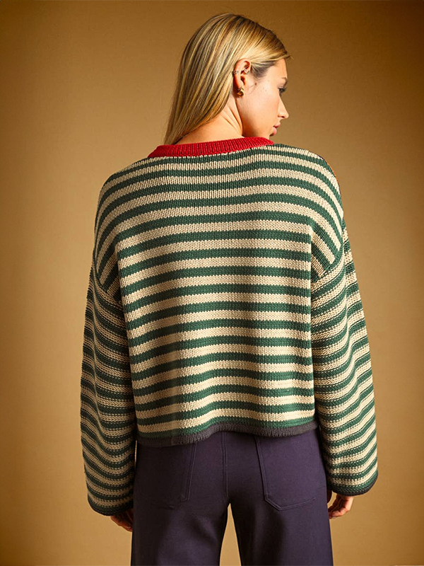 Multi-Colored Striped Knit Top: Brown/Navy