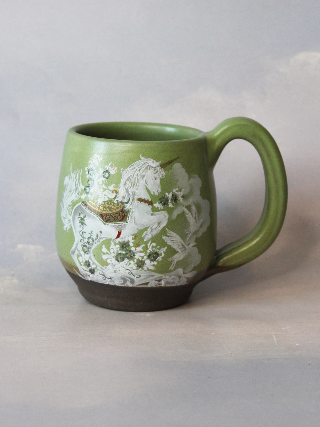 Mug: Unicorn (White on Olive Green)