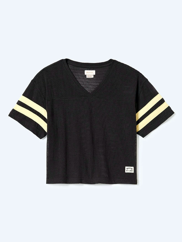 A washed black varsity football mesh tee, featuring a sporty, breathable design with a relaxed fit and a classic mesh fabric, perfect for casual or athletic wear."