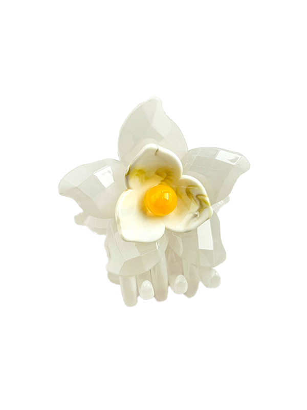 3D Flower Hair Claw: White