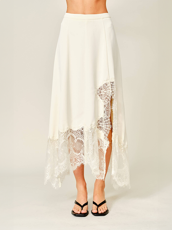 Lace Hem Midi Skirt: Cream