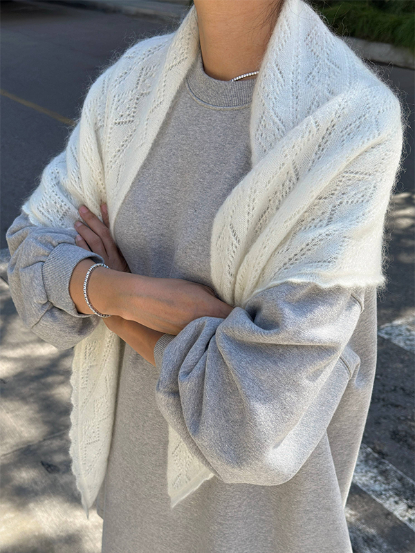 Mohair Pointelle Shawl: Pearl