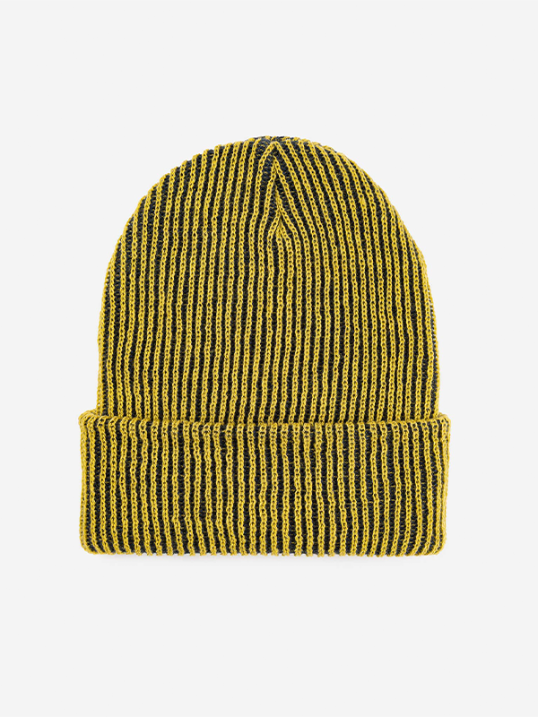 Simple Rib Knit Beanie: Golden Olive Navy