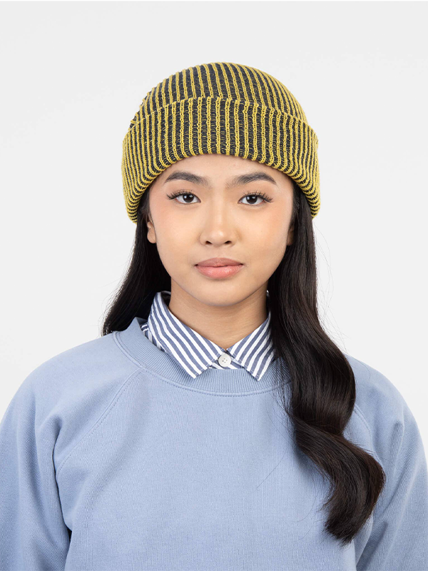 Simple Rib Knit Beanie: Golden Olive Navy