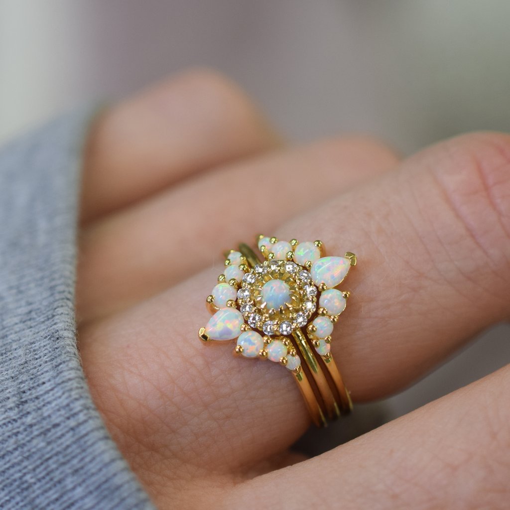 Gold, Opal and Diamond Blossom Ring