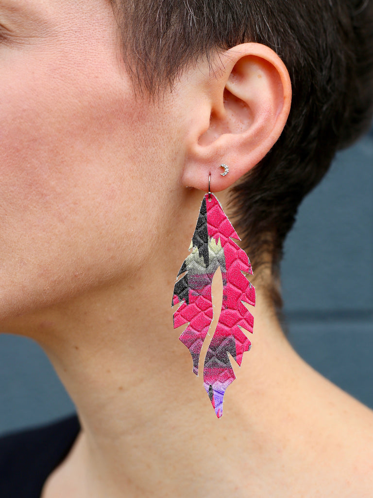 leather feather minis graffiti edge of urge original earrings
