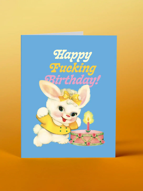 Bunny Cake Birthday Card (Blue)