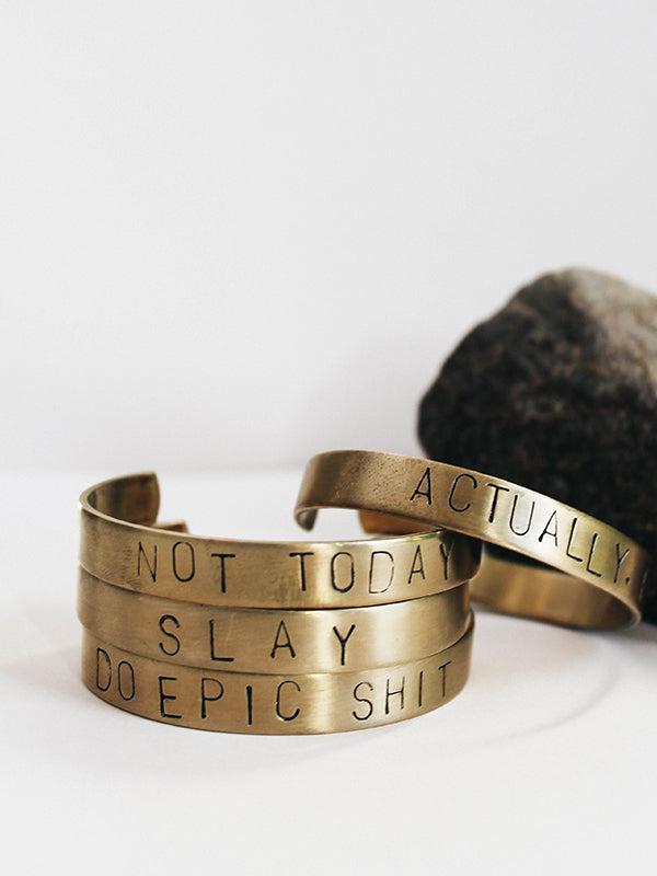 custom jewelry hand-stamped cuff bracelet brass rachael ray magazine everyday every day lyrics personalized